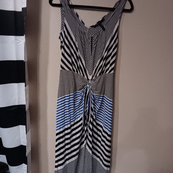 BCBG MAXAZRIA Dress Larkspur Blue Multi Grey White Black Faux Knot Striped - Picture 4 of 7